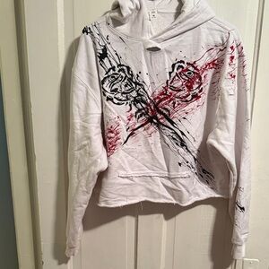 White Hoodie with Red and Black Graphic
